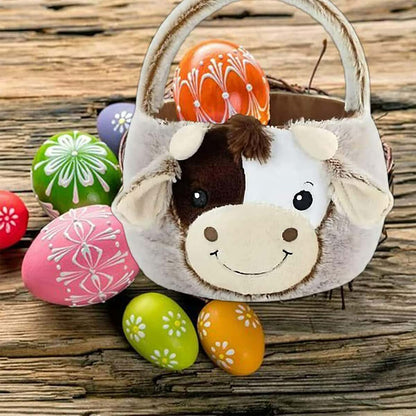 TRURENDI Personalized Plush Basket 10 inch Cow Easter Plush Basket Easter Plush Basket Egg Hunting Bags Easter