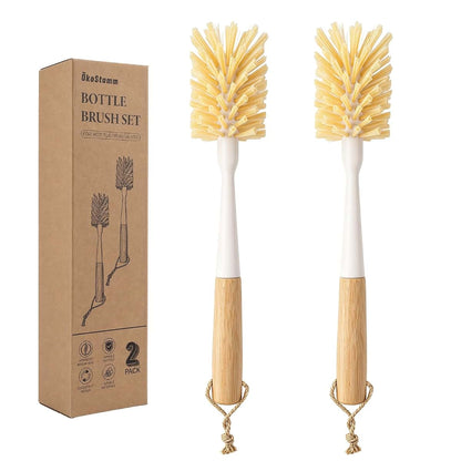 ÖkoStamm 2 Pack 11.4 Inch Bamboo Bottle Brush with Odorless Nylon Bristle