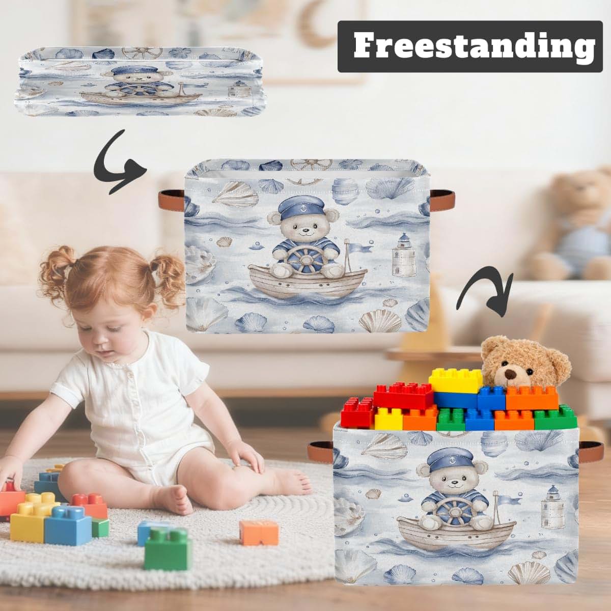 Potluxt Rectangular Nursery Baby Basket - Collapsible Storage Organizer