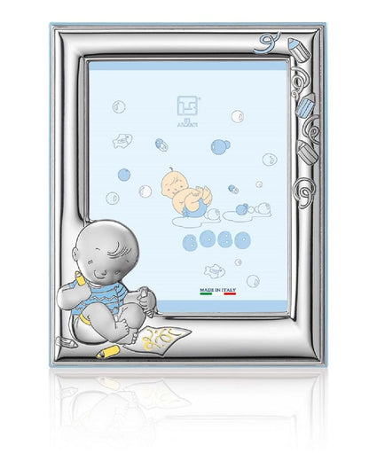 Sterling Touch Sterling Silver Picture Frame With Booklet. 5" X 7". Made In Italy (Boy)