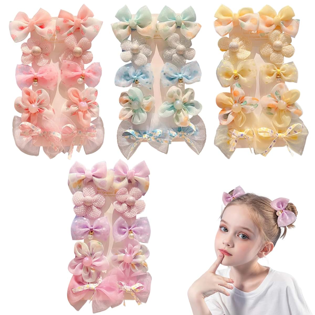 Nidone Baby Girl Hair Clips With Pearl Bead And Flower Designs, 40 Piece Set (photo 2)