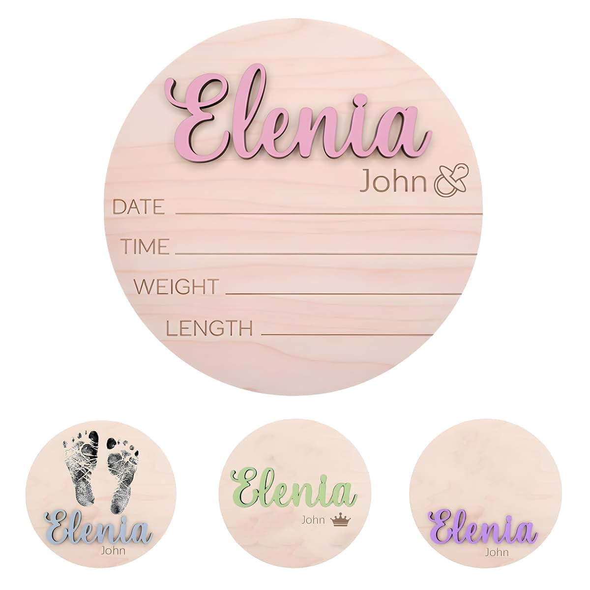 Custom Baby Name Announcement Signs for Hospital, Personalized Wooden Engraved Birth Plaque