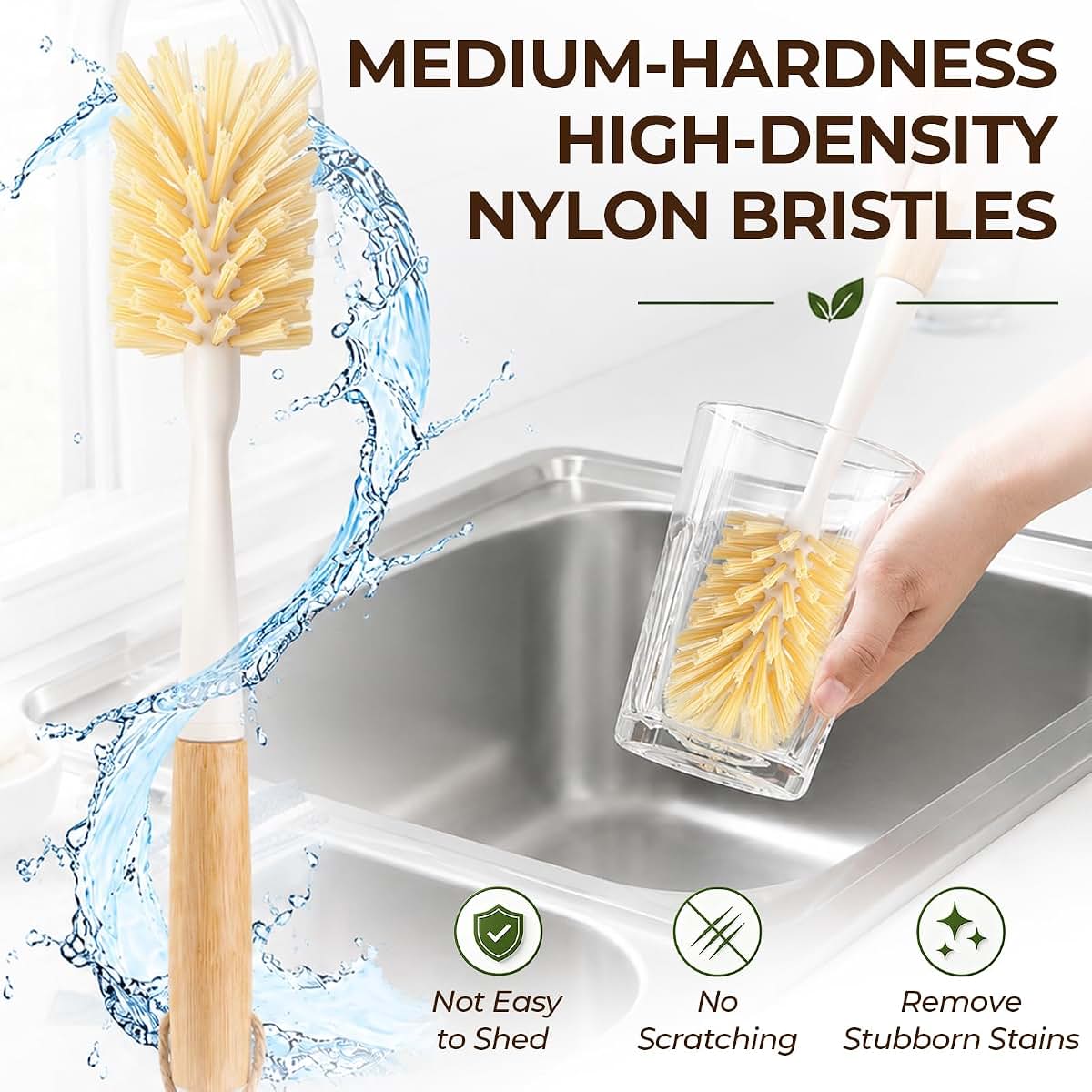 ÖkoStamm 2 Pack 11.4 Inch Bamboo Bottle Brush with Odorless Nylon Bristle (photo 3)