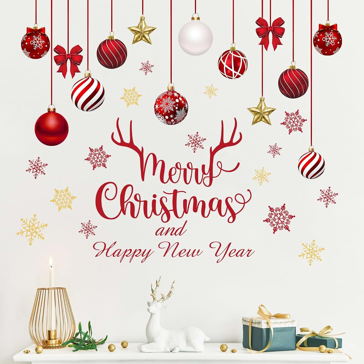 Mfault Christmas and Happy New Year Wall Decals Stickers for Home and Bedroom Decor