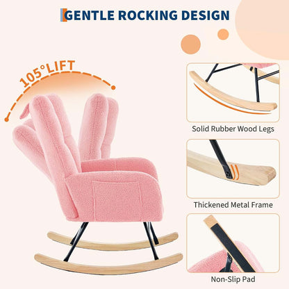 OUTGOODS Upholstered Nursery Rocking Chair with Teddy Fabric, High Backrest and Padded Seat, Modern Accent Glider