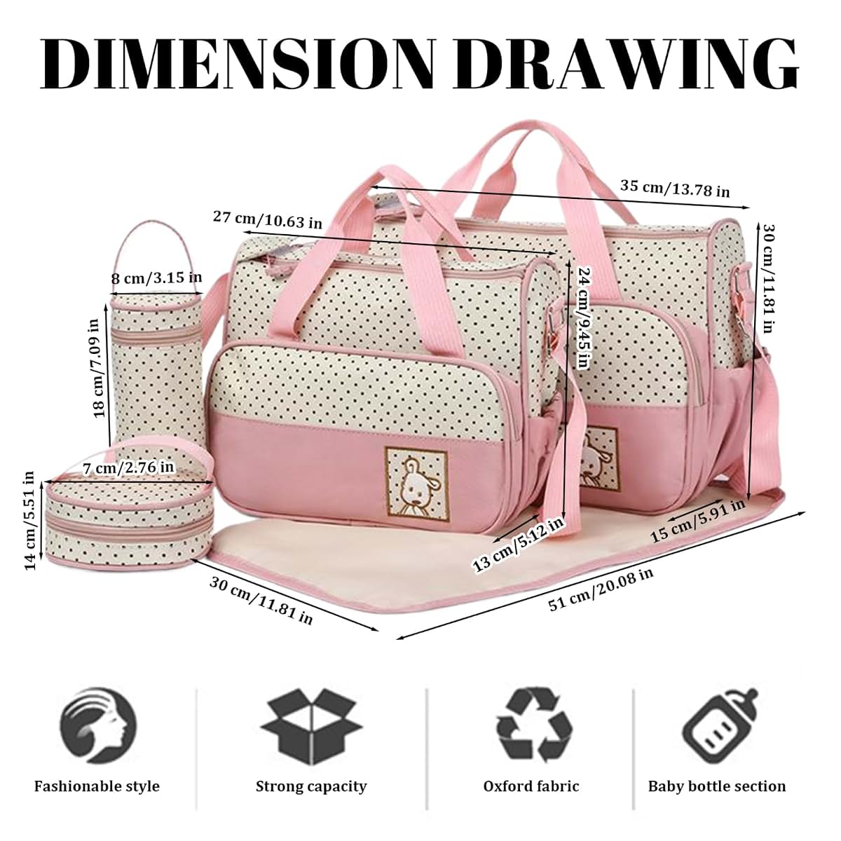 Comebachome Baby Diaper Bags, 5pcs/set Waterproof Diaper Bag Tote Set with Handbags, Bottle Bag, Small Lunch Bag & (photo 4)