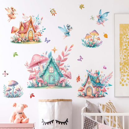 DTLIFEK Woodland Mushroom House Wall Decals, Fairy And Butterfly Peel And Stick Decor