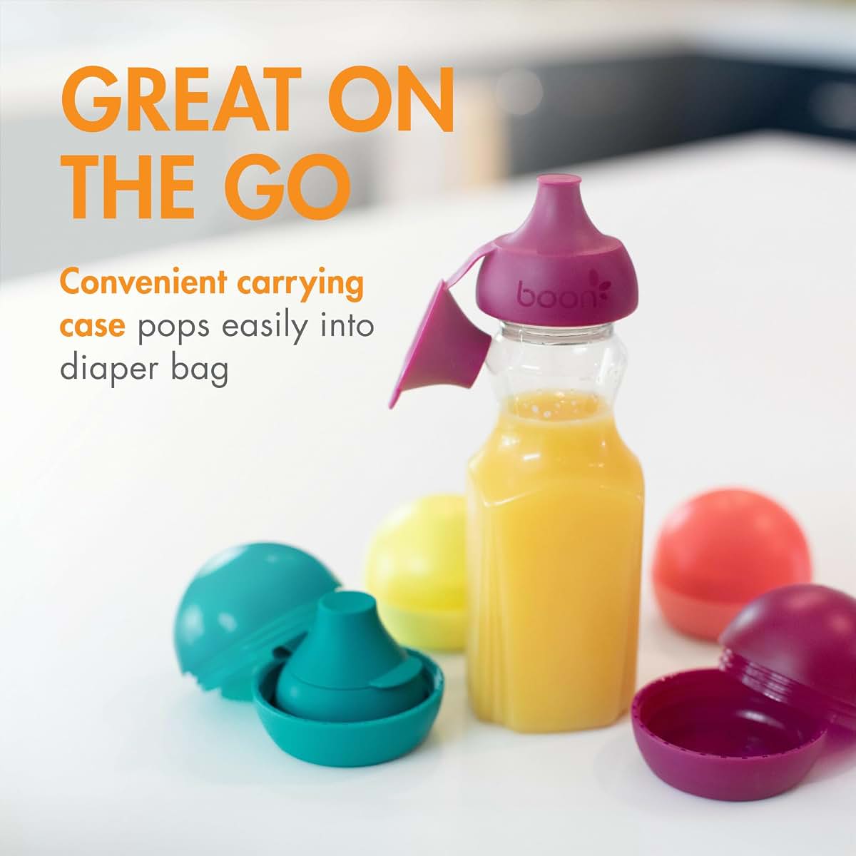 Boon Snug Sip Universal Silicone Bottle Toppers with Spill Proof Valves, 4-Pack