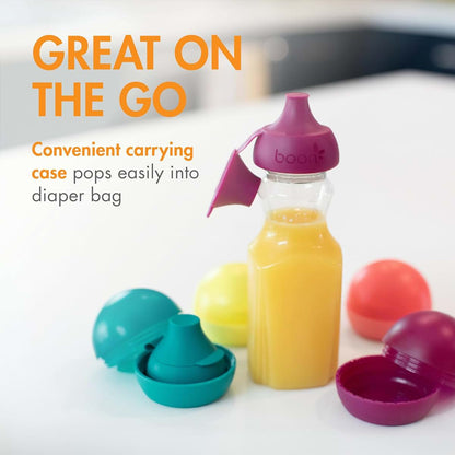Boon Snug Sip Universal Silicone Bottle Toppers with Spill Proof Valves, 4-Pack