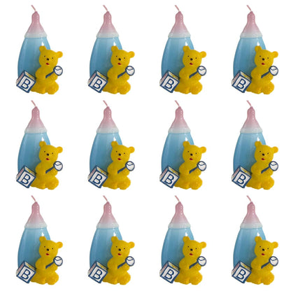 Lunaura Baby Keepsake - Set of 12 "Boy" Teddy Bear with Baby Bottle Candle - Blue