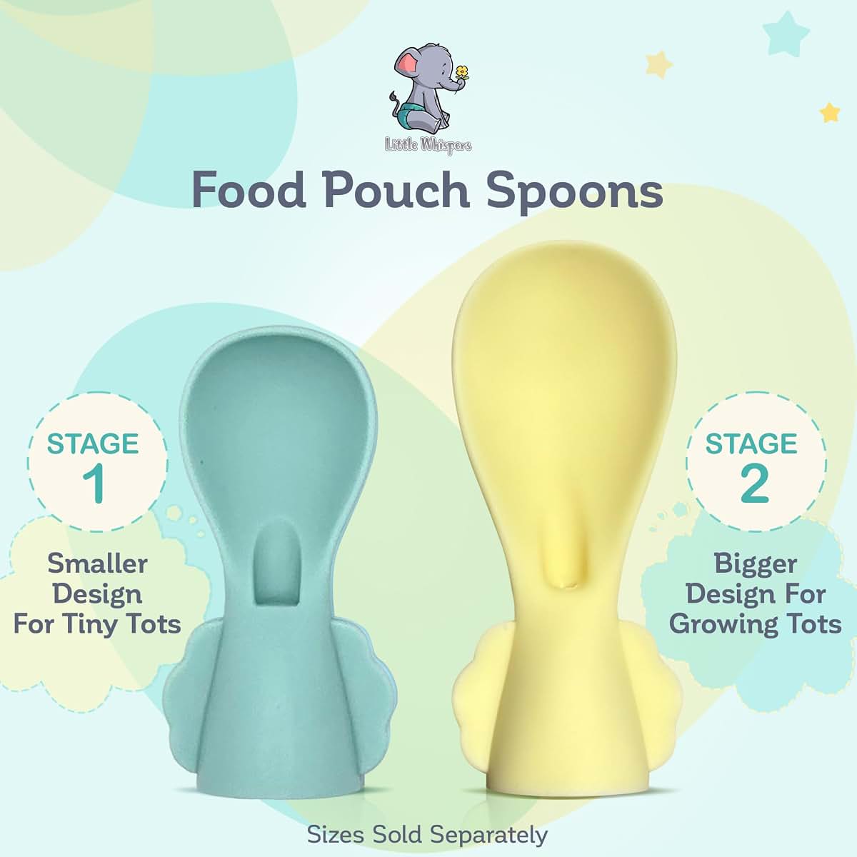 LittleWhispers Baby Pouch Spoon Attachment, 3-Pack Silicone Squeeze Pouch Toppers with Travel Cases