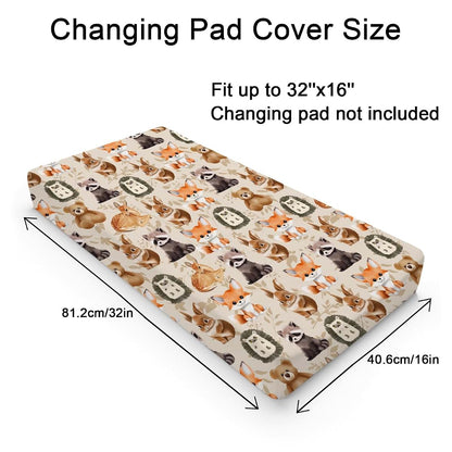 Changing Pad Cover with Cute Animals Retro Floral Pattern