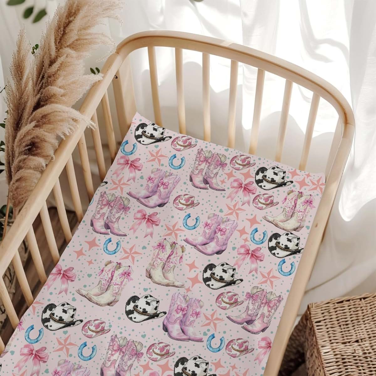 Wicbfdfv Western Cowgirl Boot And Hat Fitted Crib Sheet