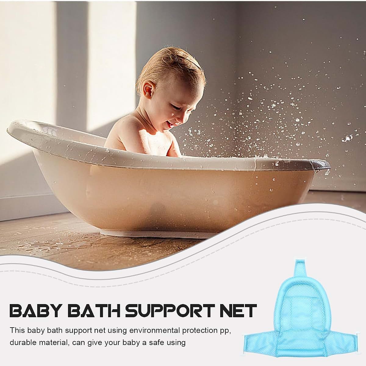 BabyOneStop Baby Bath Net Seat Support with Adjustable Length PP Mesh for Infants