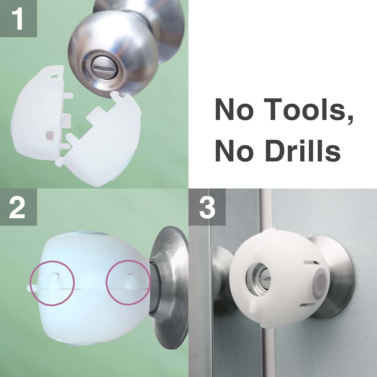 Moonybaby Door Knob Safety Covers for Kids and Toddlers, White