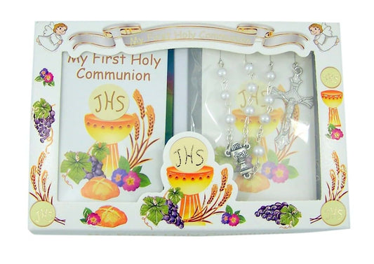 Religious Art Girl's First Holy Communion Mini Gift Set With Mass Booklet And Rosary