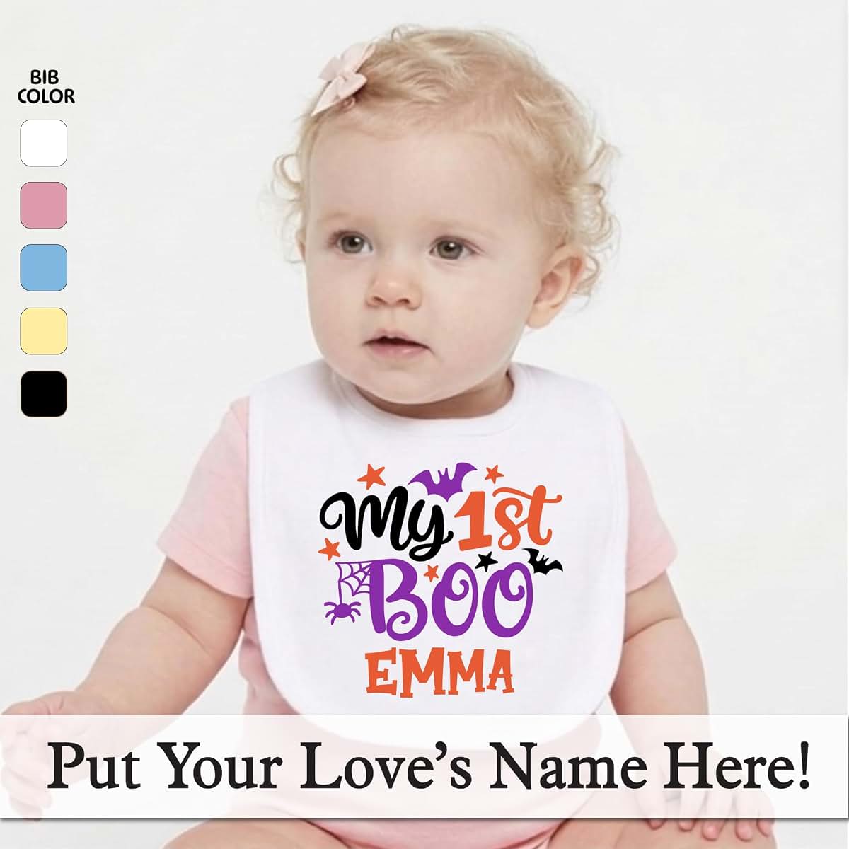 Smiling Jindo Personalized My 1st Boo Baby Bib – Custom Name First Halloween Bib for Newborns & Infants – Soft Cotton (photo 2)