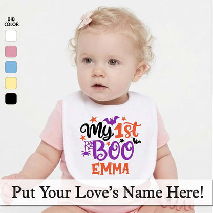 Smiling Jindo Personalized My 1st Boo Baby Bib – Custom Name First Halloween Bib for Newborns & Infants – Soft Cotton (photo 2)