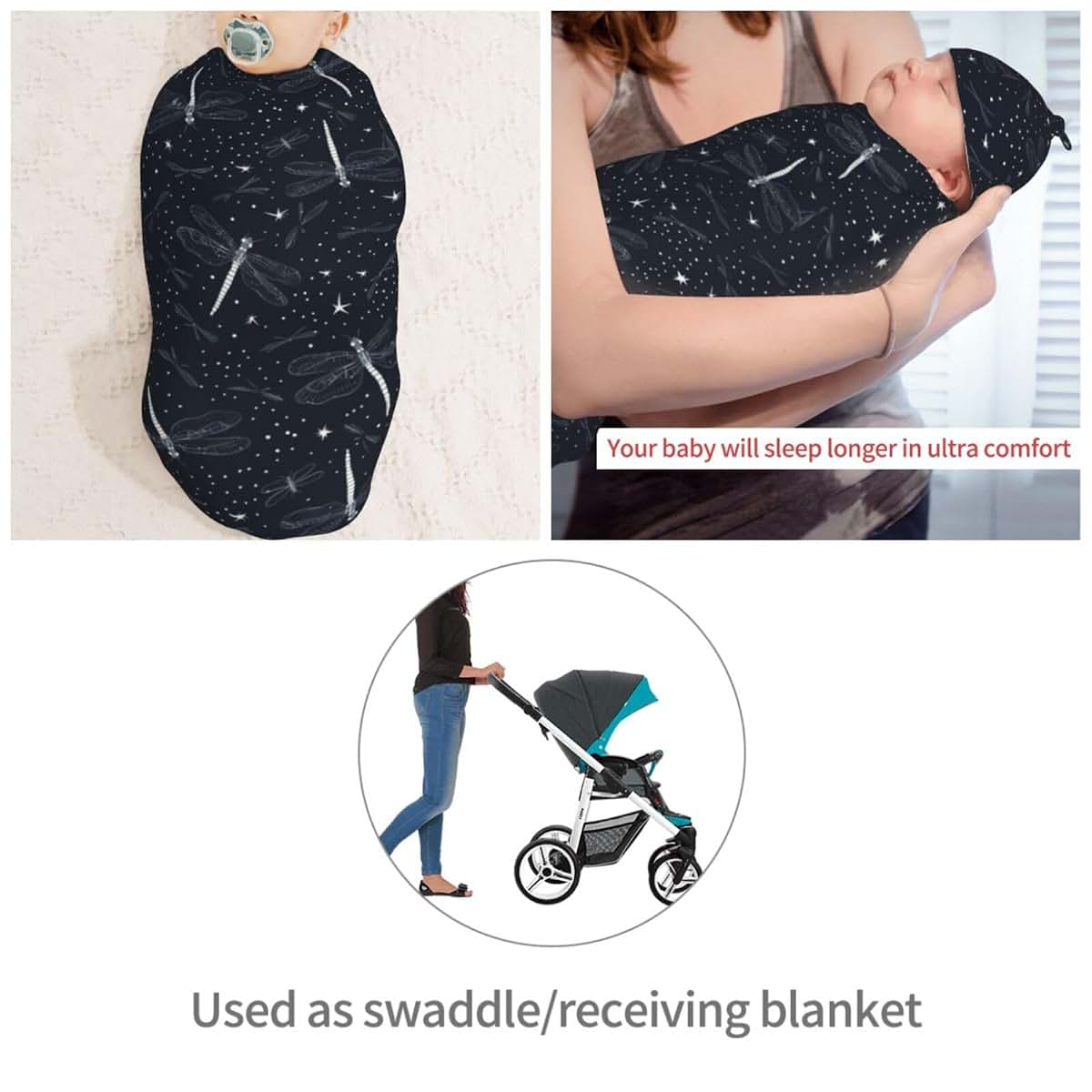 Muishi Dragonflies Swaddle Blanket and Hat Set for Newborns
