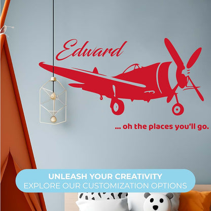 CRYPTONITE Custom Name Transportation Theme - Airplane in the Sky for my Baby - Baby Boy / Girl - Wall Decal Nursery