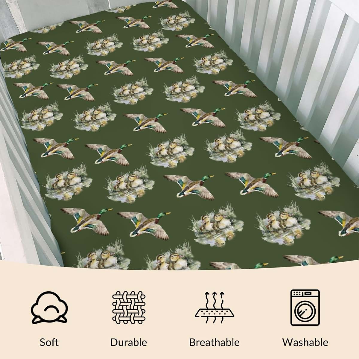 BabyOneStop Vintage Mallard Ducks Fitted Crib Sheet for Standard Mattresses