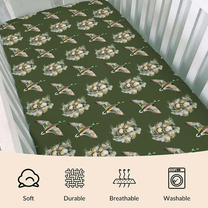 BabyOneStop Vintage Mallard Ducks Fitted Crib Sheet for Standard Mattresses