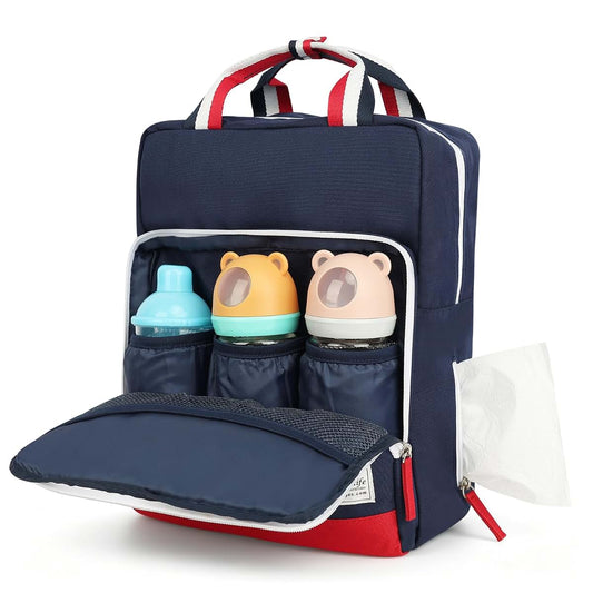 DELTAMANN Stylish Diaper Bag Backpack with Waterproof Hidden Pocket, Lightweight Insulated Bottle Holders Baby