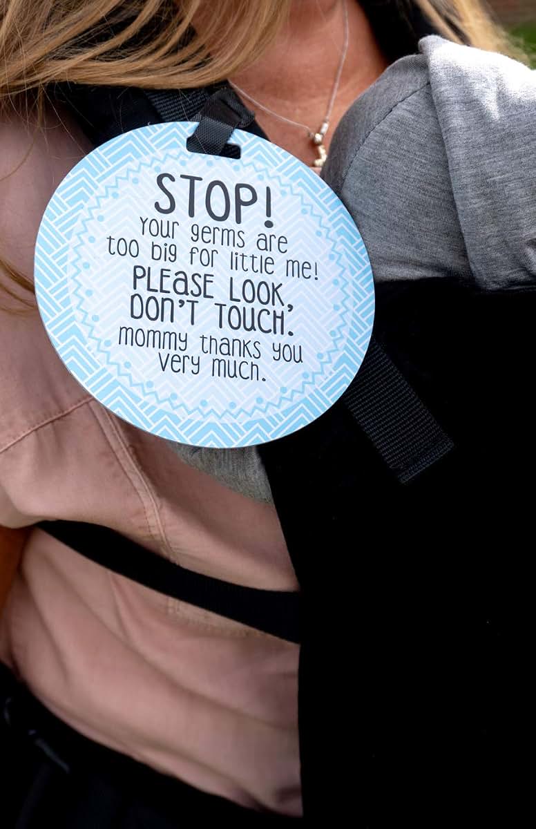 THREE LITTLE TOTS – Blue Stop Please Look Don't Touch Baby Car Seat Sign or Stroller Tag - CPSIA Safety Tested (photo 4)