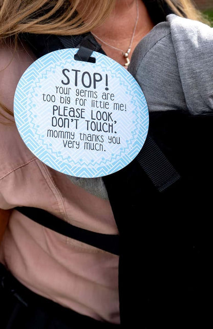 THREE LITTLE TOTS – Blue Stop Please Look Don't Touch Baby Car Seat Sign or Stroller Tag - CPSIA Safety Tested (photo 4)