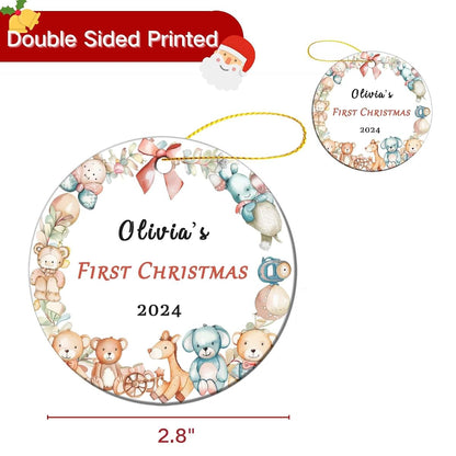Bdbacxas Personalized Baby First Christmas Ornament,Custom Toy Wreath Baby's 1st Christmas Tree Decor Round Ceramic (photo 2)