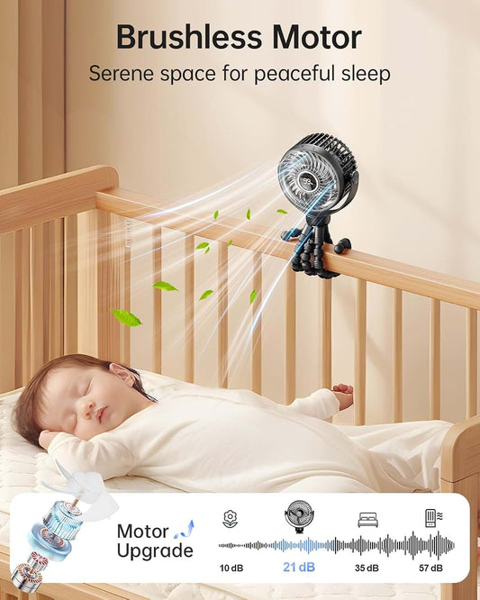 Bearwind Mini Portable Stroller Fan With 360° Rotation And LED Light