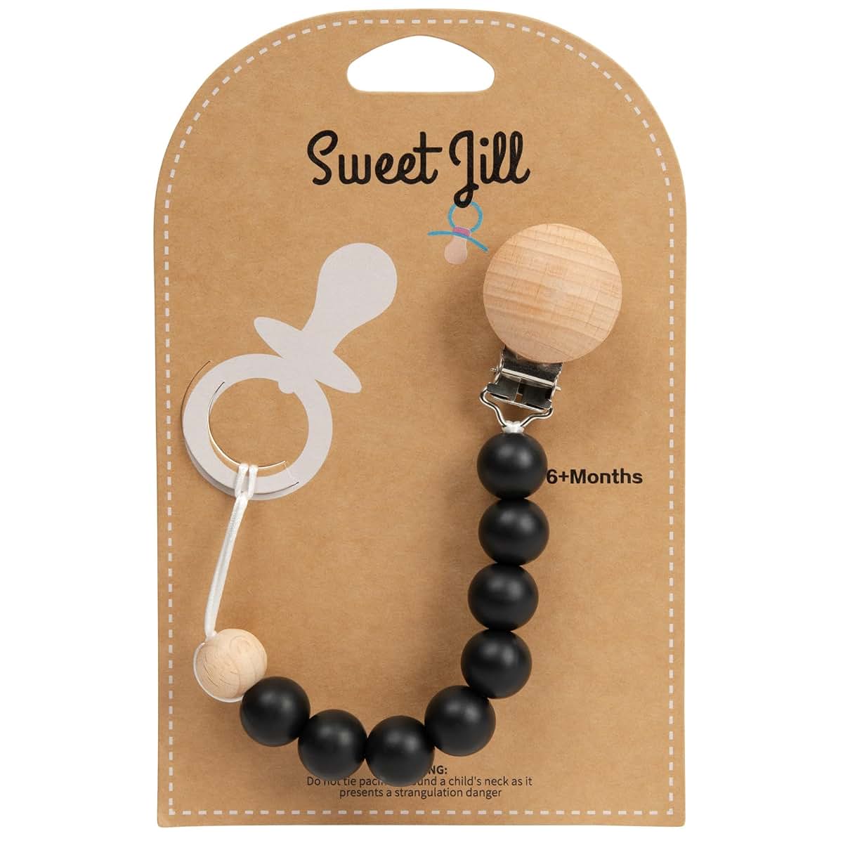 Sweet Jill Silicone Bead Pacifier Clip in Black
