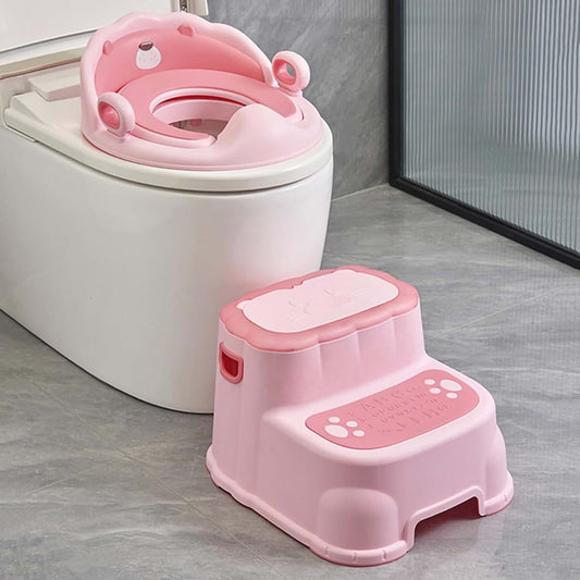 KtEli Baby Potty Training Seat with Step Stool, Toddler Toilet Seat with Soft Cushion Handles, Anti-Slip Toddler Stool