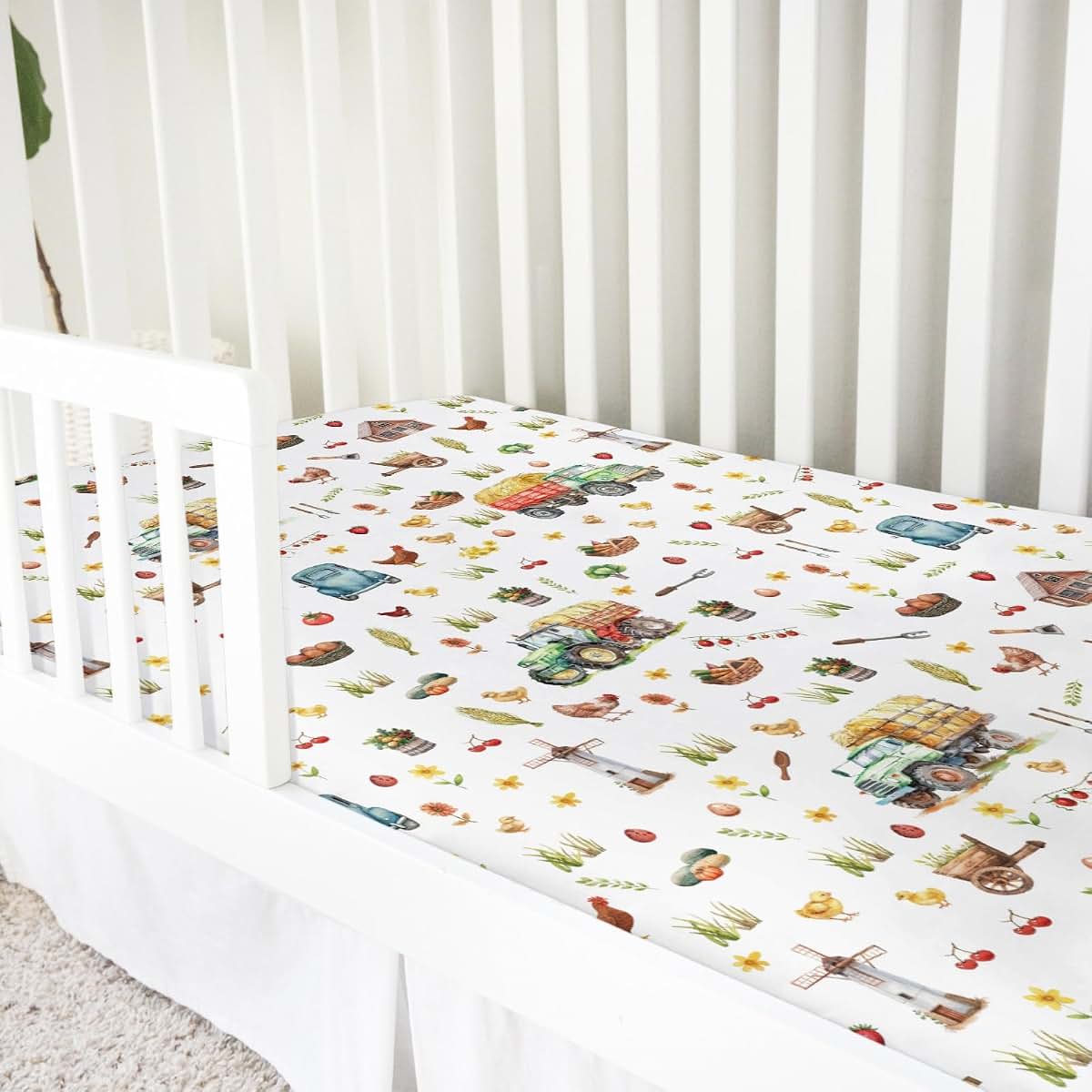 Hwmmbh Spring Farm Life Baby Crib Sheet 52x28 Inches, Trucks Pattern