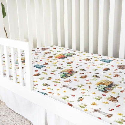 Hwmmbh Spring Farm Life Baby Crib Sheet 52x28 Inches, Trucks Pattern
