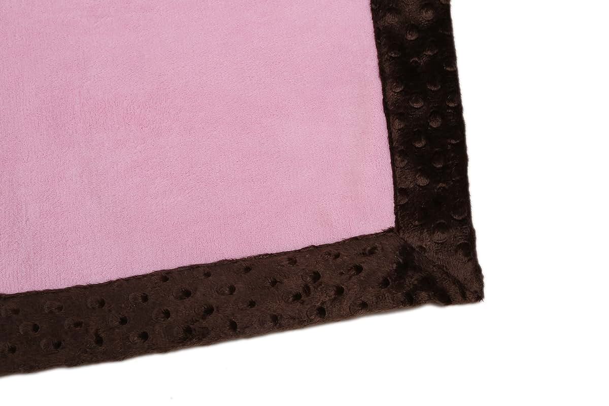 Bacati - Solid Center with Frame Style Border Plush Blanket (Solid Baby Pink/Chocolate Border) (photo 2)