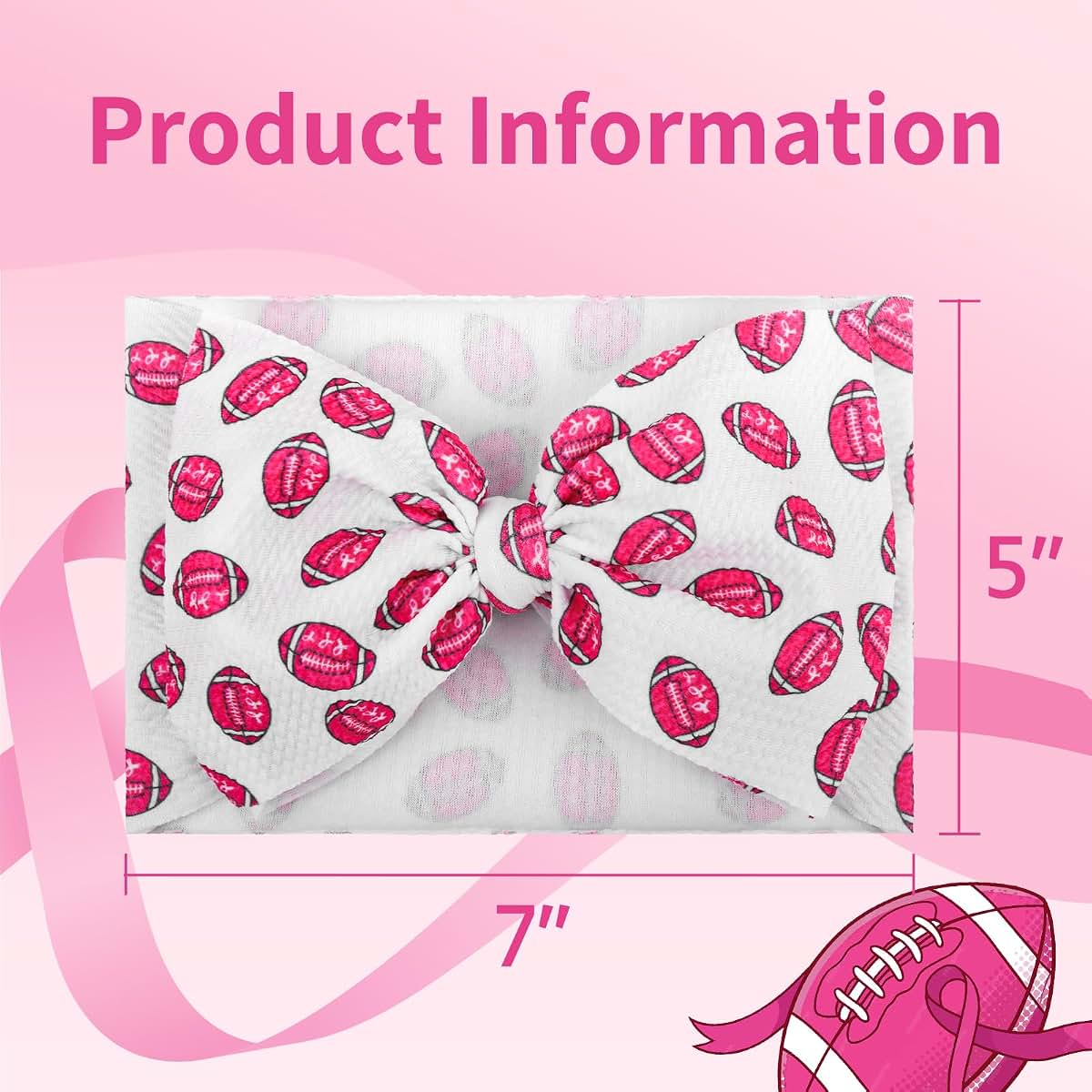 BabyOneStop Yanjie 7-Inch Pink Football Bow Headband For Infants