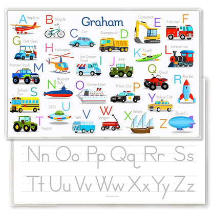 Vehicle Alphabet Personalized Placemat, By Art Appeel, 18" x 12" Inches, Laminated