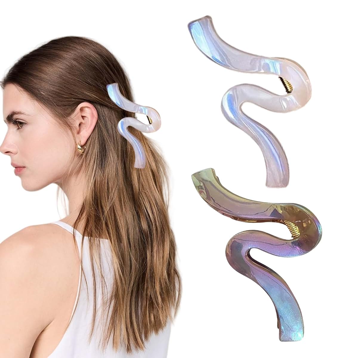 Vubbkdi 2 PCS Glitter Hair Claw, Wavy Hair Clip Accessory