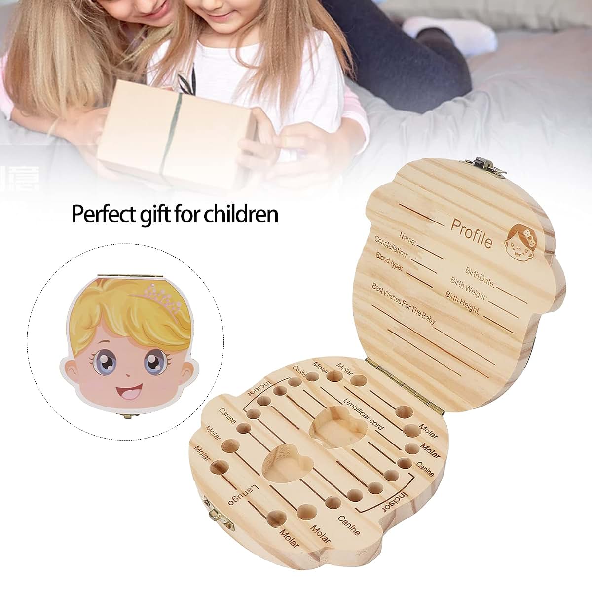BabyOneStop Baby Wooden Tooth Box With Individual Holes For Primary Teeth Keepsake Type 2