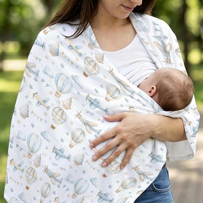 S2tMhb Plane Pattern Unisex Baby Car Seat Cover,5-in-1 Hot Air Balloon Infant Toddler Privacy Nursing Breastfeeding (photo 4)