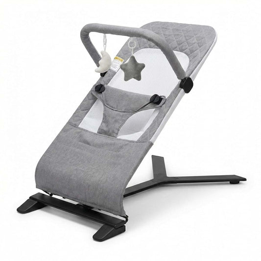 Tumibabiii Portable Baby Bouncer Seat for Newborn, Light Gray