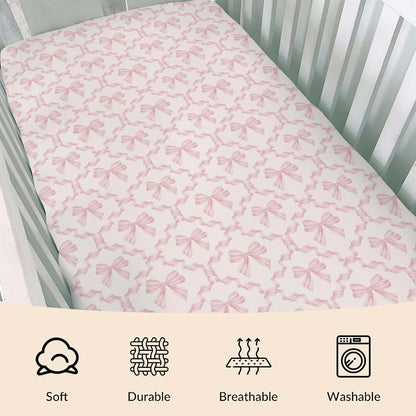 Cstdyfrv Pink Ribbon Bows Fitted Crib Sheet for Standard Crib Mattress (photo 3)