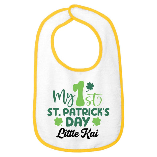 Smiling Jindo Personalized My 1st St. Patrick’s Day Baby Bib with Name – Custom First St Paddy’s Gift, Soft Cotton Terry