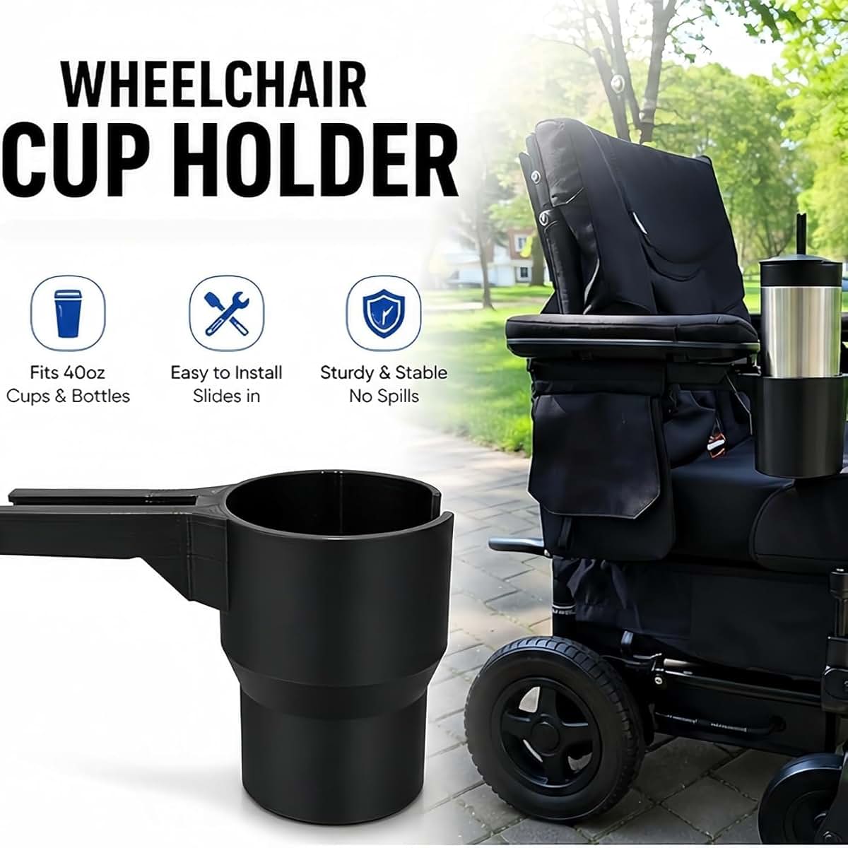 Ajeidyk Wheelchair Cup Holder For Permobil Uni-Track Rails 40oz