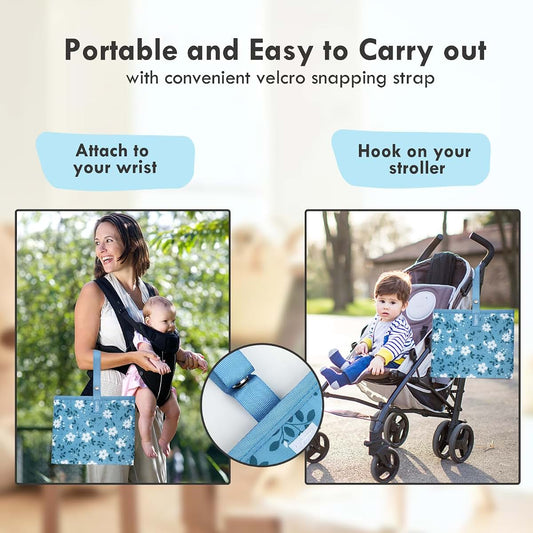 Phoebus Baby Portable Diaper Changing Pad with Wrist Strap, Blue Flowers