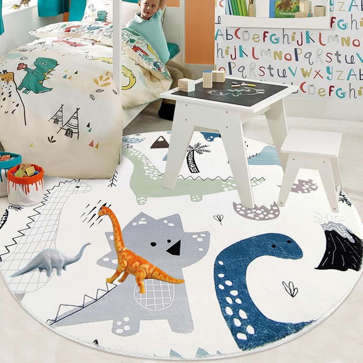 Lacomfy Kids 5Ft Round Dinosaur Rug