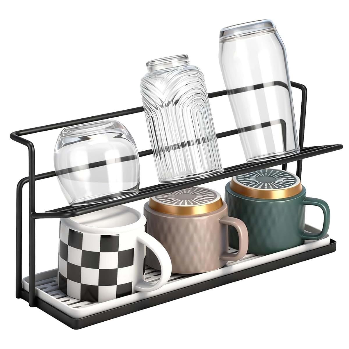 Joyoolife 2 Tier Water Bottle Drying Rack with Drain Tray, Black Metal Countertop Organizer