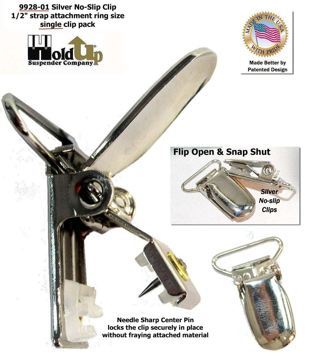 Hold-Up Suspender Co. Hold-Up Silver No-Slip Replacement 1, 3/4 Inch Suspender Clip