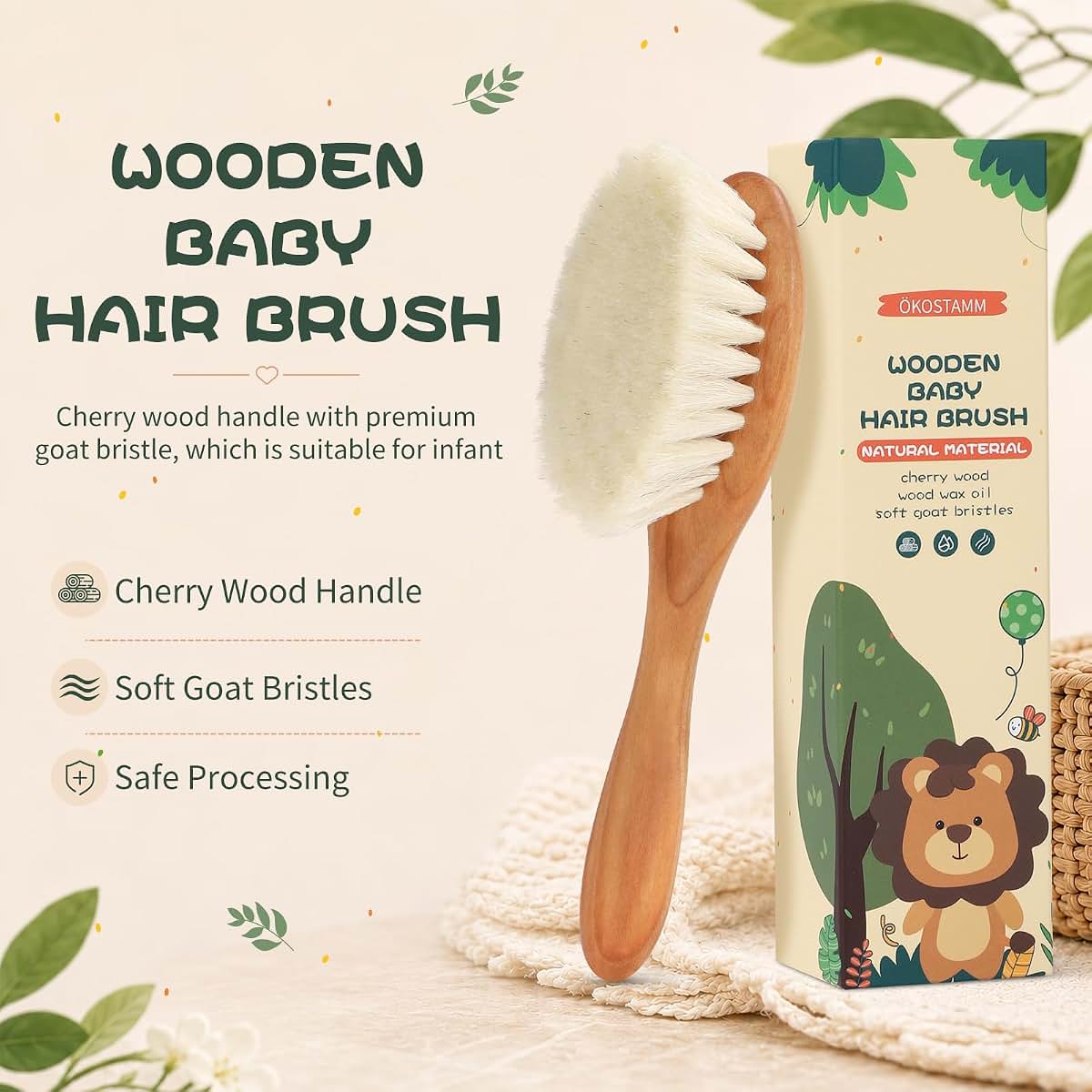 ÖkoStamm Cherry Wood Baby Hair Brush With Soft Goat Bristles